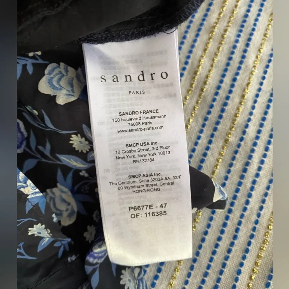 SANDRO  Paris  Womens Sz34 XS Black Blue Floral Silk Heart Romper Jumpsuit NWT - Picture 15 of 16